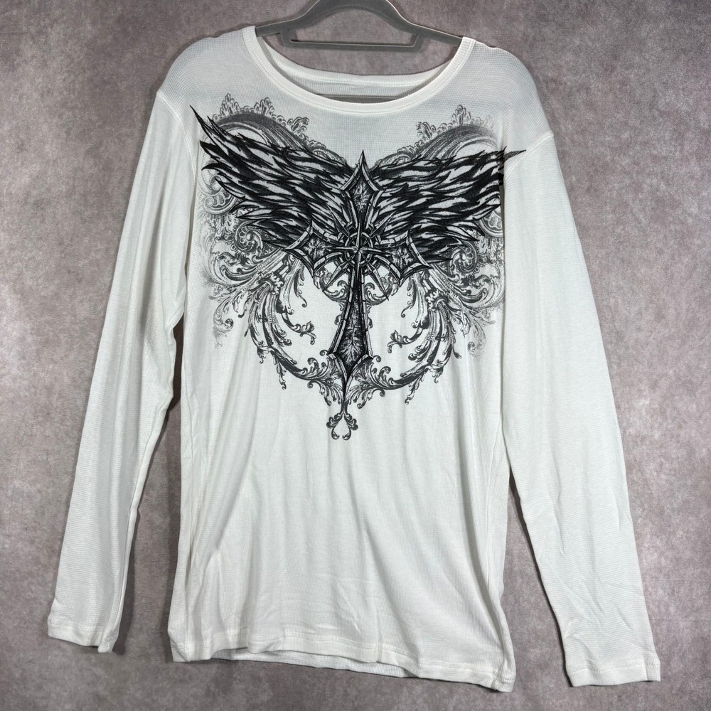 Apprime‎ Courage Thermal Shirt Mens Large White US Army Cross Wings Waffle Knit